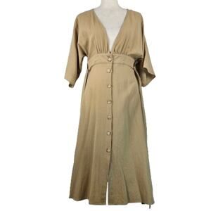 NWT Episode Dolman Deep V-Neck Belted High Waist Full Button Front Maxi Dress L